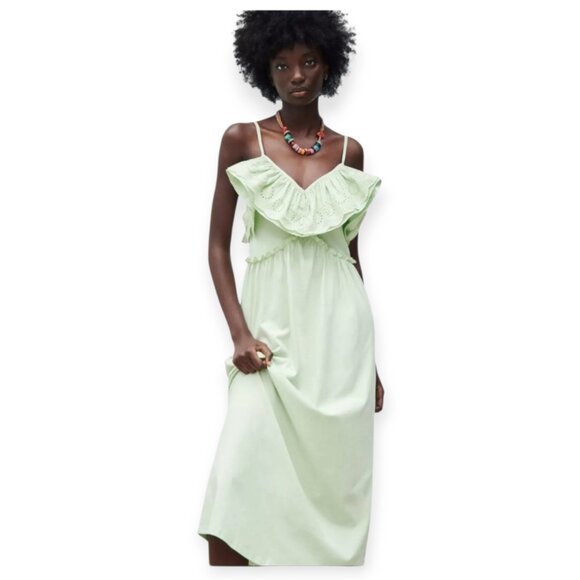 Zara pistachio sleeveless ruffled romantic cottagecore maxidress size S EUC - Picture 2 of 11
